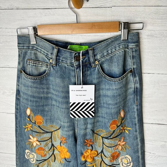 Sandrine Rose Jeans Womens Size 25 Floral Embroidered Wide Leg 100% Cotton - Picture 13 of 16